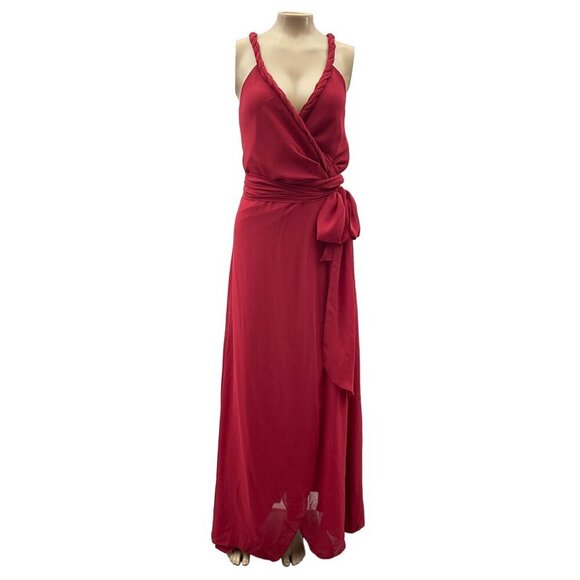 Ceremony By Joanna August Red Sleeveless Wrap Maxi Dress Tie Polyester Size S - Picture 1 of 10